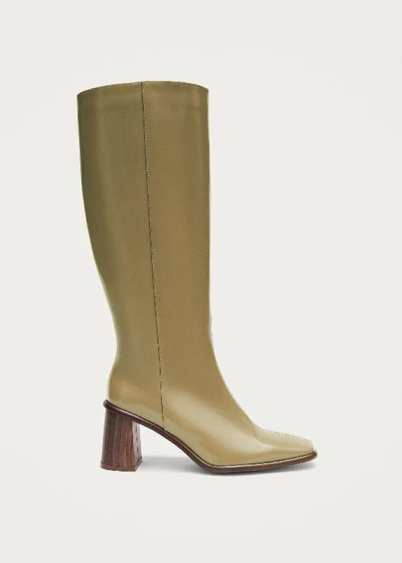 East Sleek Khaki Leather Boots